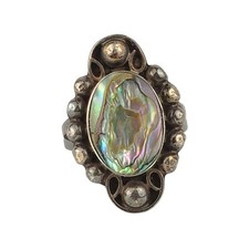 Vintage Abalone Inlay Taxco Mexico Mid Century Sterling Silver 925 Ring Size 6.5