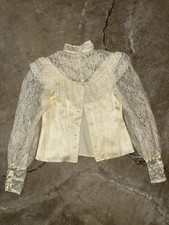 Vintage 70s Gunnies Gunne Sax Ivory Lace Victorian Collared Long Sleeve Blouse