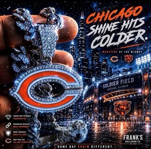 CHICAGO BEARS GEM NECKLACE SILVER BLING NFL Pendentif de football & 24" Chaîne
