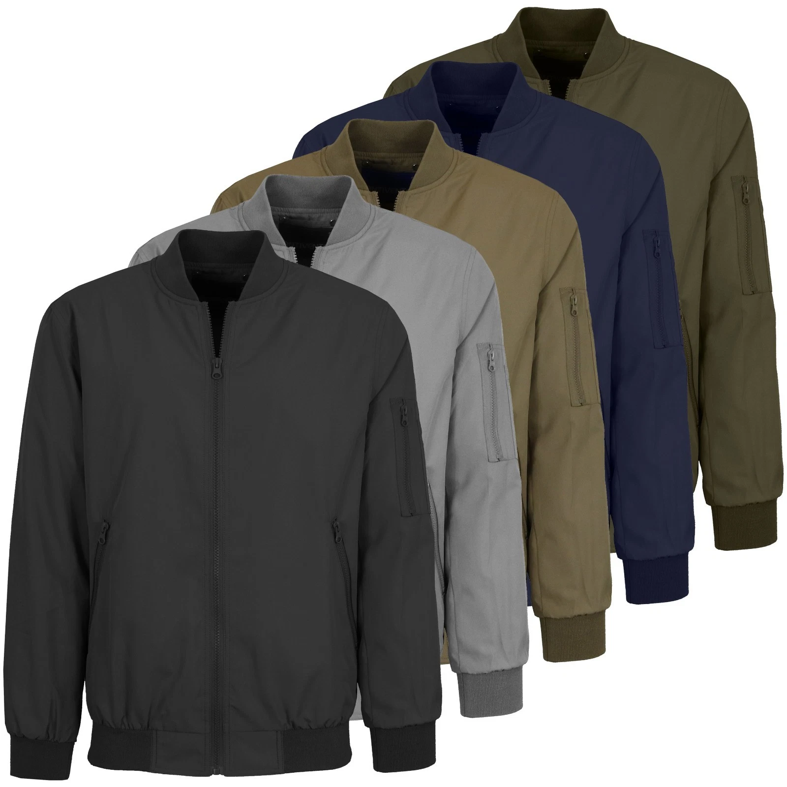 Mens Lightweight MA-1 Flight Jacket Bomber Warm Polyester Full Zip Coat NEW