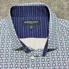 Mizzen  Main Shirt Mens XL Blue Red Leeward Trim Fit Geometric Short Sleeve