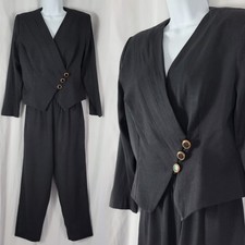 Vintage Joan Walters 90's Black Cropped Jacket  Pants Set Size 6P