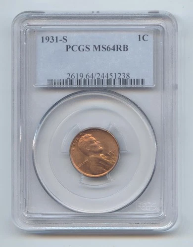 1931-S Lincoln Wheat Cent, Key Date, PCGS MS-64 RB, Red and Brown, Mostly Red
