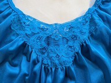 Nylon Lace Nightgown Size XL Blue Lingerie Boudoir Dress VTG Nighty Flaws