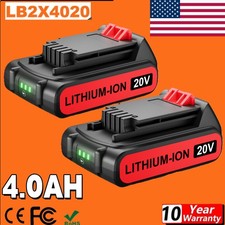 2PACK 20V MAX Lithium-ion Battery for Black and Decker 20 Volt 4.0Ah LB20 LBXR20