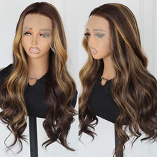 Glueless 13x4 Blonde Highlight Ombre Lace Front Wigs for Women Long Body Wave