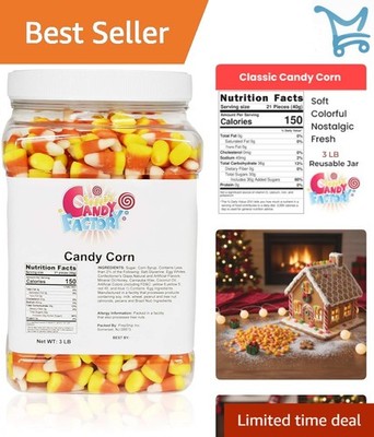 Candy Corn in Jar 3 Lbs Assorted Old Fashioned Chewy Halloween Party