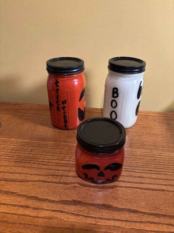 2 Pumpkins & 1 Ghost Painted Ball Jars - Image 2 of 4