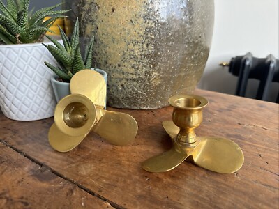 Paar Messing Maritim Seefahrt Propeller Kerzenständer Halter Vintage