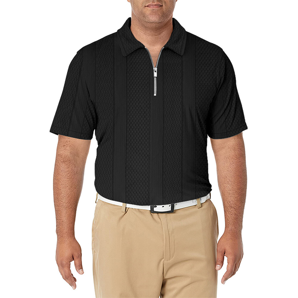 Mens Short Sleeve Zipper Polo Shirt Casual Work Lapel Tops TShirt