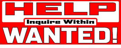 Help Wanted Banner 36''x96'' Free Shipping & Customization, Ready to Hang!