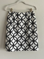 Talbots Skirt 4 Short Straight Black/Ivory Print Side Zip Lined Cotton