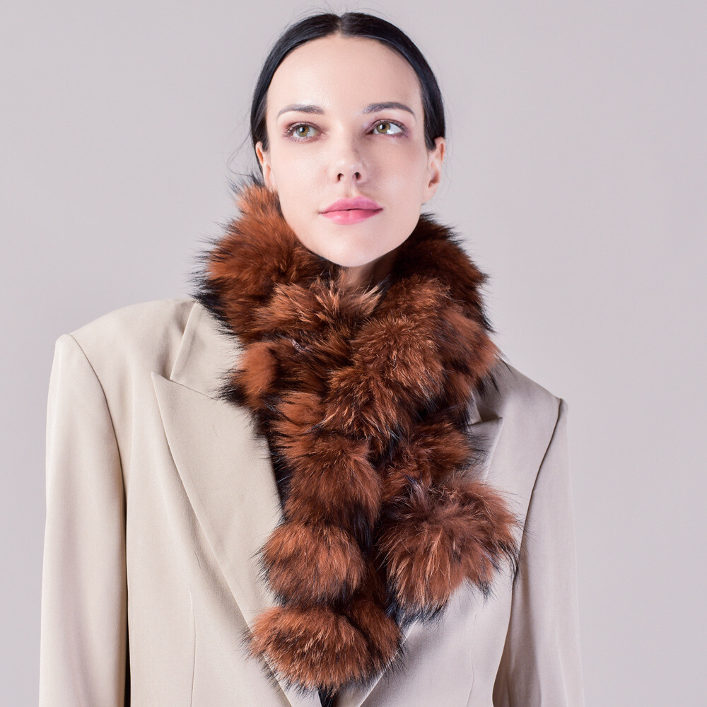 Hot Women's Fox Fur Collar Ball Warm Wraps Stole Neckerchief Shawl