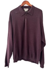 Vtg Eddie Bauer 100 Wool Knit Sweater Collar Buttons Plum Purple Mens XL Read 