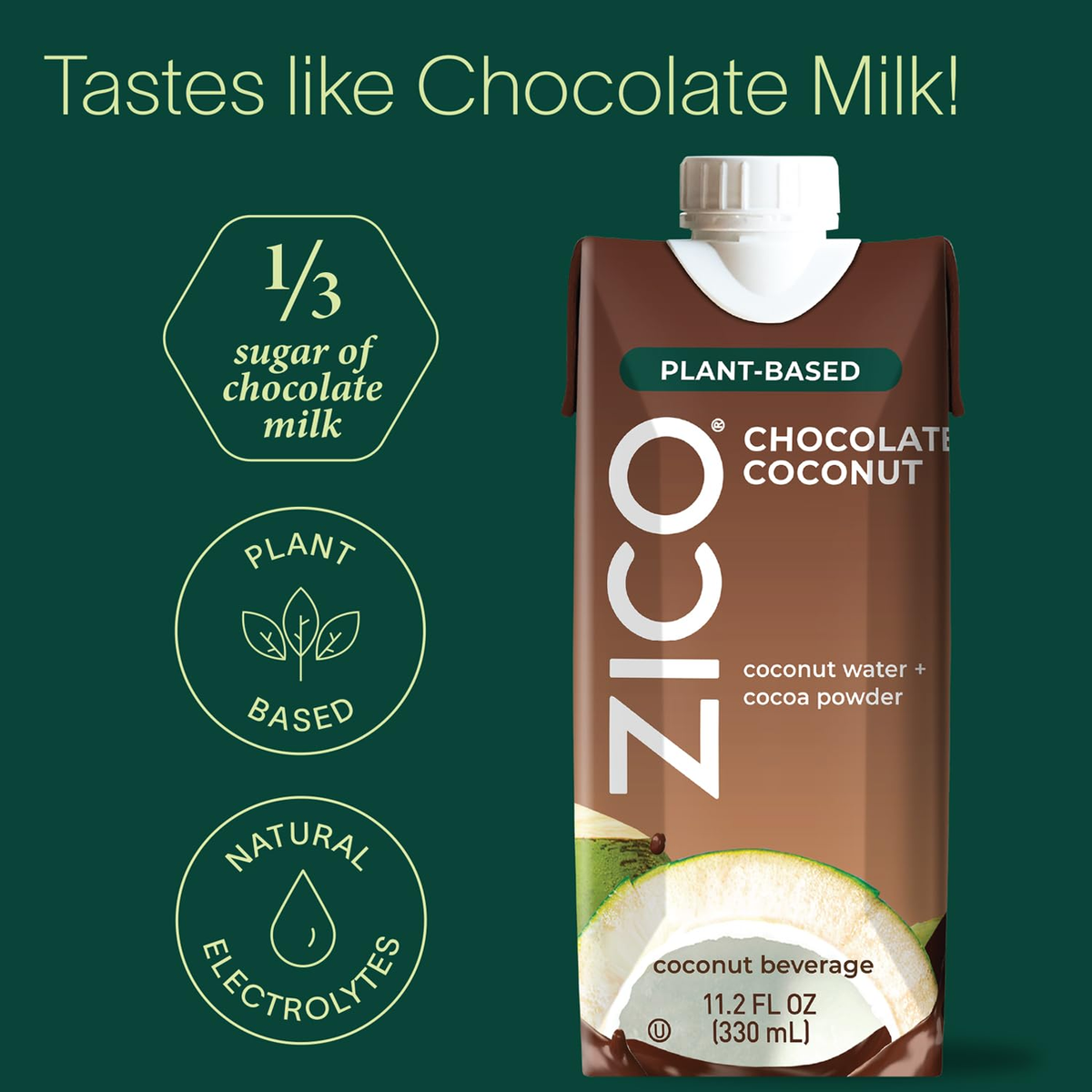 Zico Chocolate Coconut Water, Plant-Based, Chocolate Milk, 11.2 Oz