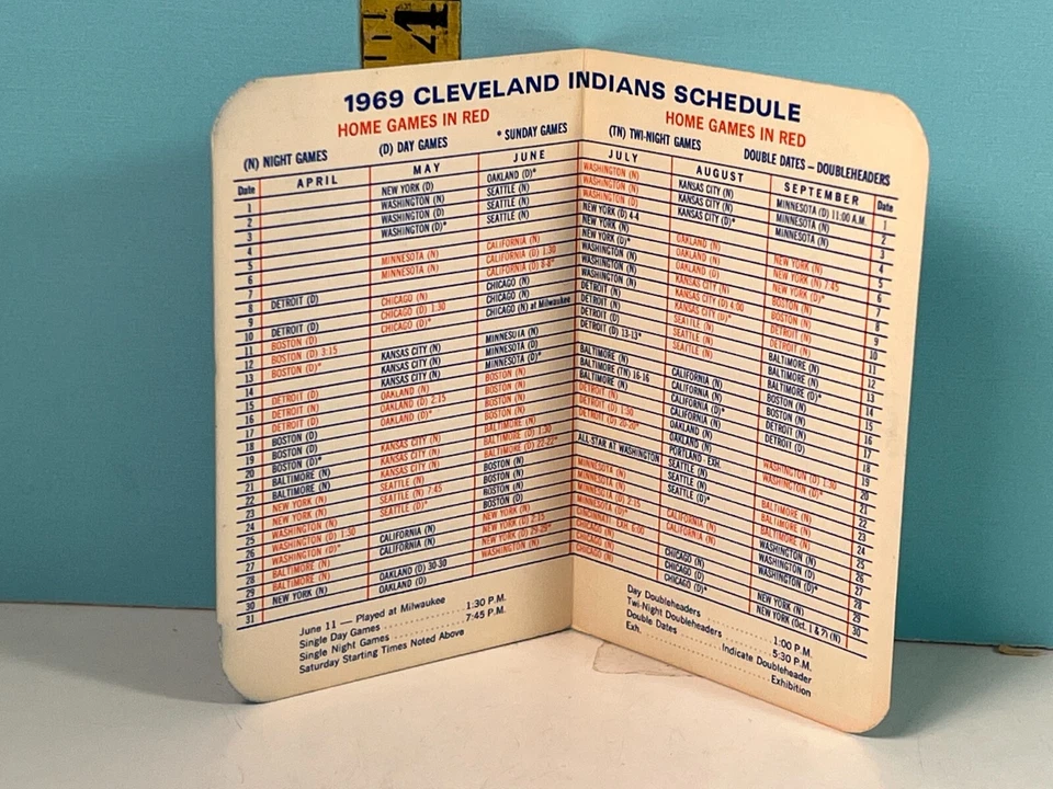 1969 Cleveland Indians Official Baseball Schedule Richman Brothers - Image 2 of 3