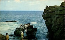 Vintage Maine ME Postcard Tourists at Thunder Hole Ocean Dr Bar Harbor 1958
