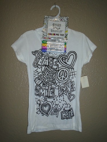 Stars & Sprinkles Color Me Tee & Washable Marker Set Girl's LARGE NWT 10/12