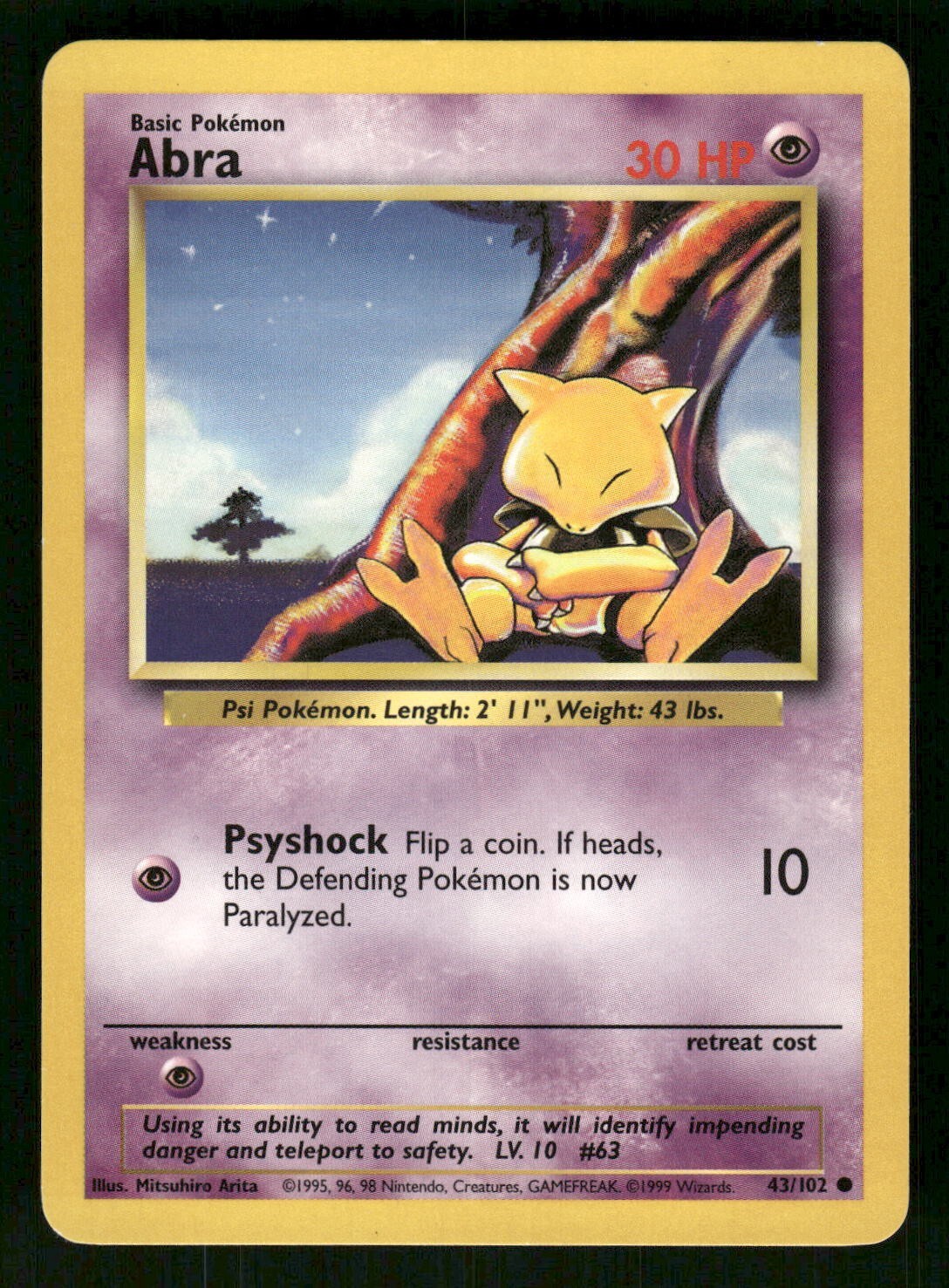 1999 Heavily Played Pokemon 43/102	Abra Base Set Non Holo English