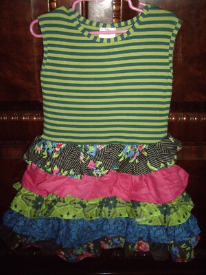 T9  NWT Girls Size 5 Boutique Persnickety Dress Mixed Pattern Ruffles Siblings