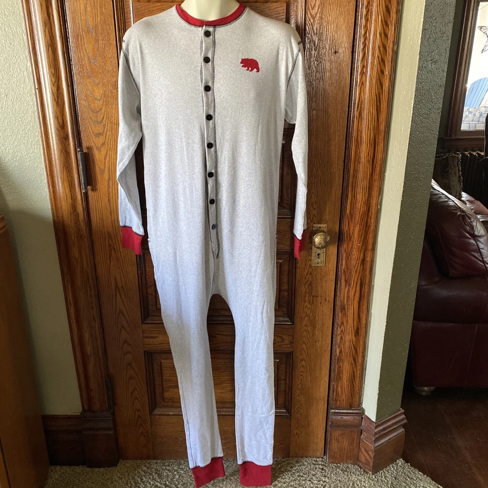 LAZY ONE Bear Cheeks Back Flap Jack One Piece PJ Pajamas Lounge UNION SUIT, Sz L - Image 3 of 4