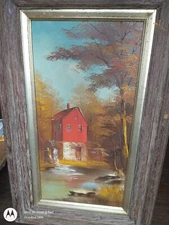 Old Grist Mill by C. Marshall Original Oil Painting (11 x 24" Canvas) Framed. 