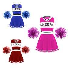 Kids Girls Crop Top With Skirt Elastic Waistband Cheerleading Set Cosplay Party