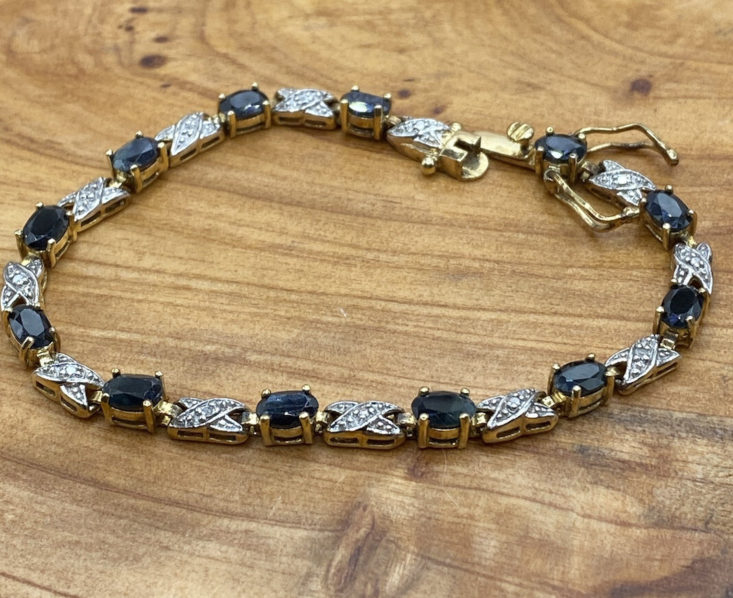 Designer FAS Gold Vermeil Sterling Silver Sapphires Tennis Bracelet View 2