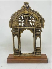 Ancient Brass South Indian Hindu God Temple Jharoka Frame Yali Figure Plaque