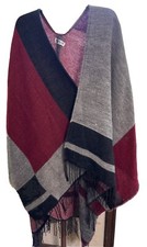 Vintage BELLISSIMA Piano Fringe Shawl Grey, Black  Burgundy Very Modern Look