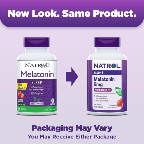 Fast Dissolve Melatonin 5 mg Strawberry Tablets 150 Count Sleep Support Aid - Picture 6 of 12