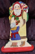 14  Wooden Santa Claus Painted Figurine With Stand.