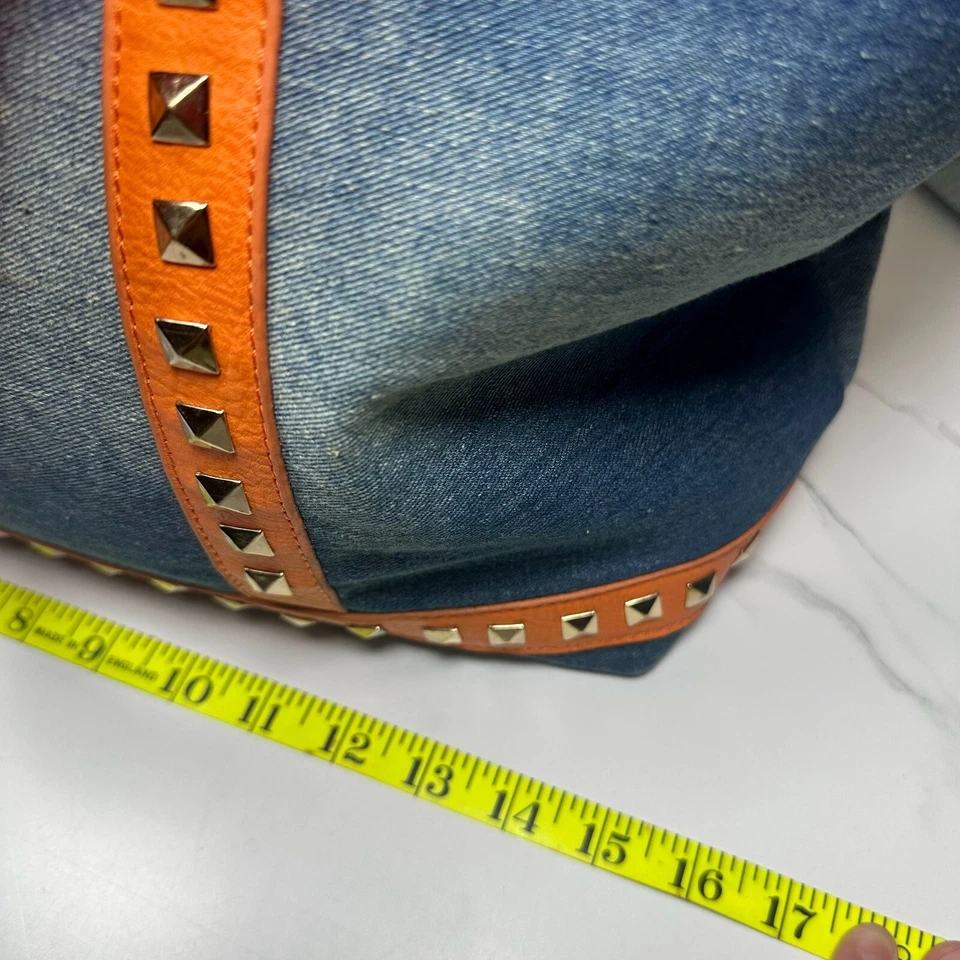 Революция большой джинсовой ткани с заклепками сумка с короткими ручками наплечная сумка в горошек подкладка - Изображение 2 из 4