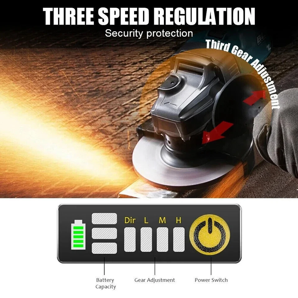 Angle Grinder Cordless Electric Cut‑Off Tool Kit 5.5Ah Battery 18V For Makita - Image 4 of 4