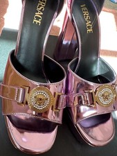 NWB.Authentic Versace La Medusa Metallic Ankle Strap Sandals. S 8.5   Pink