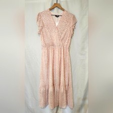 PrettyGarden NWT Women's Midi Dress Size L Pink Animal Print Ruffle Cottagecore