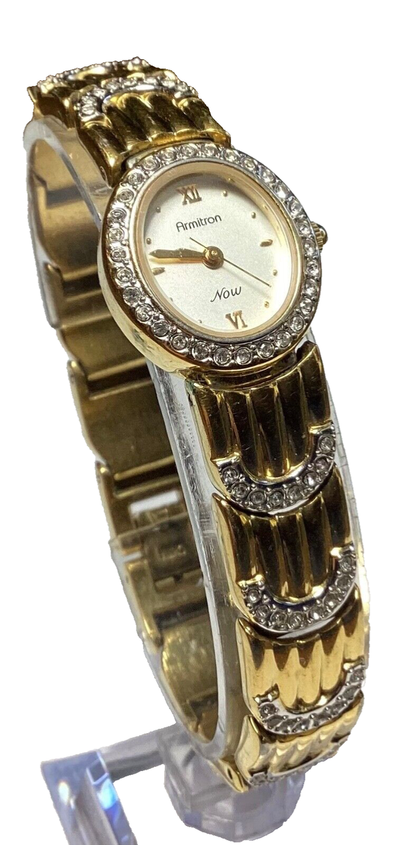 Armitron Now Womens Watch Gold Tone Pave Bezel Band Bling 