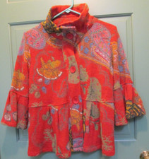 Damee Inc. Women's Rust Red Floral Lined 3/4 Flared Sleeve Button Jacket Size M