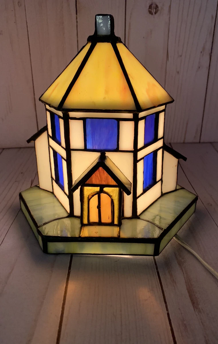 Vintage Stained Glass Church Portable Lamp Chapel Night Light Tiffany Style