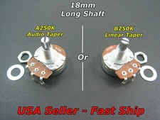 Full Size Guitar Potentiometer 18mm Long Shaft Pot, Choose A250K or B250K
