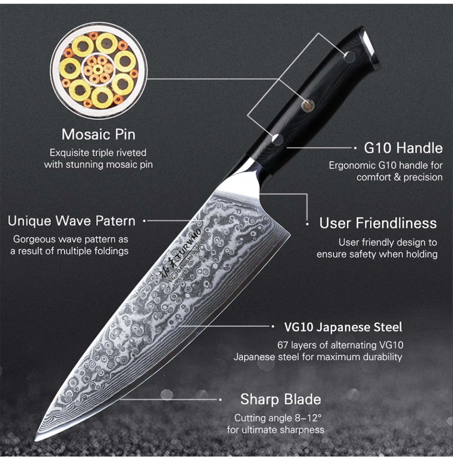 New Professional Chef Knife 8-inch Gyutou Japanese Damascus Steel kitchen knives