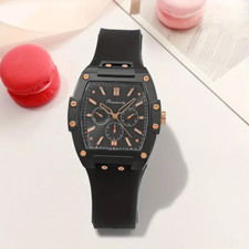 Black Color Tonneau Pointer Quartz Watch - Stylish Analog Display