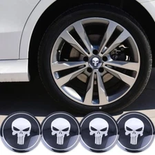 Punisher Wheel Center Cap Decals Emblems Sticker  3D DOME Metal 4 Pack 2.20"