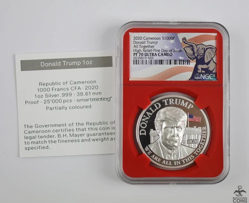 2020 DONALD TRUMP .999 Silver High Relief 1oz Coin NGC PF70 Ultra Cam w/COA