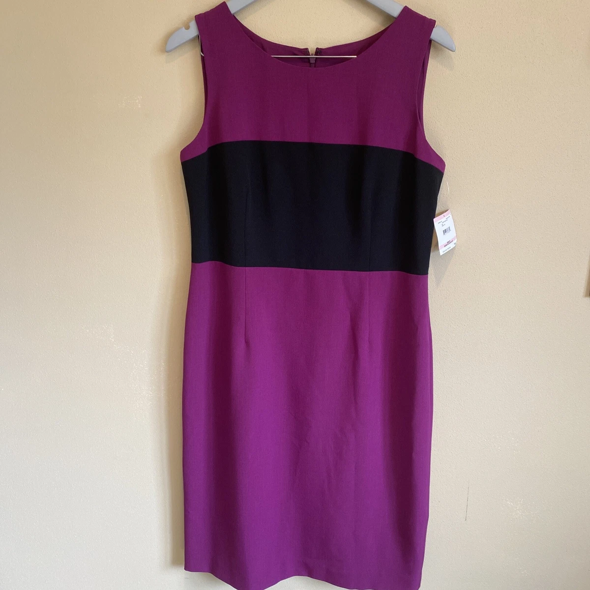 Kasper Color Block Sheath Dress Size 10 Purple Winter Berry Black