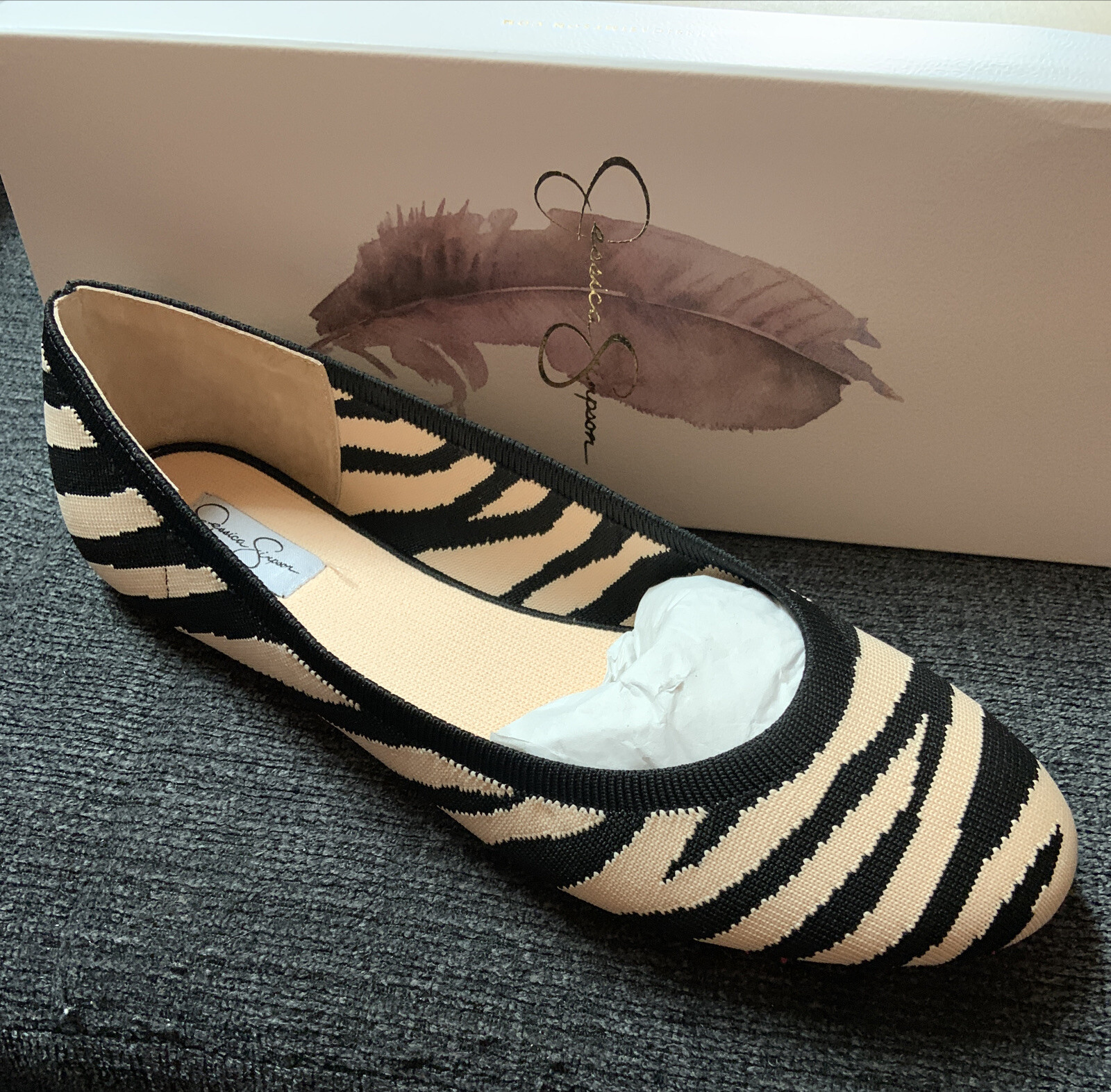 jessica simpson ladies zebra print flat shoe size 10 | eBay