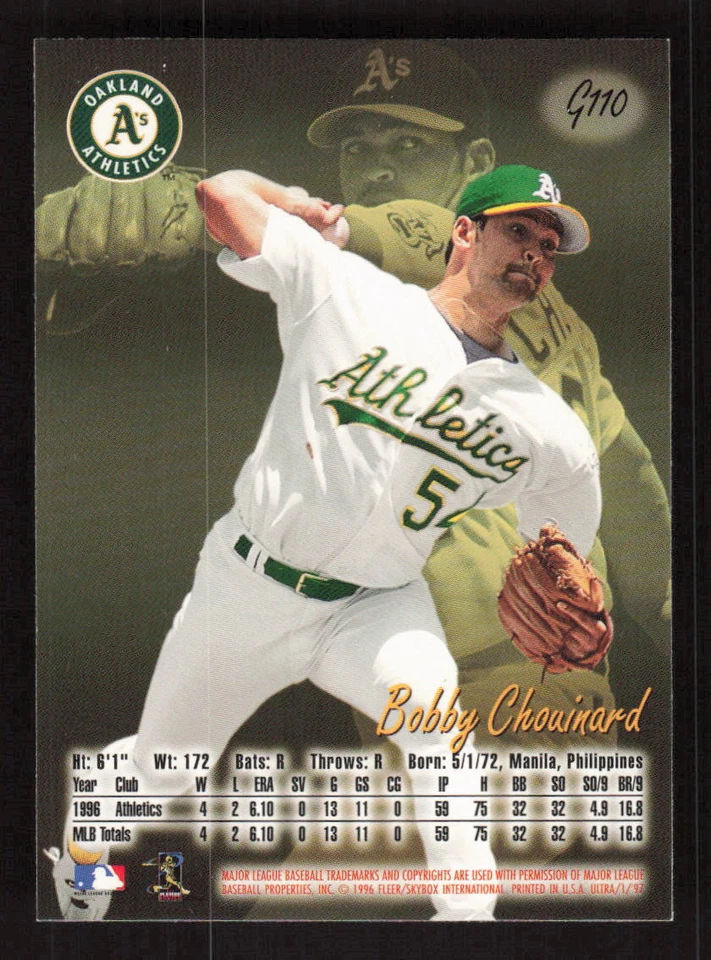 1997 Ultra Gold Medallion #G110 Bobby Chouinard Oakland Athletics - Image 2 of 2