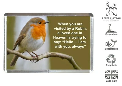 PETER CLAYTON WILDLIFE PHOTOGRAPHY Fridge Magnet: Robin Bird Poem Loss Death Angel Animal | Wildlife | Eco Friendly