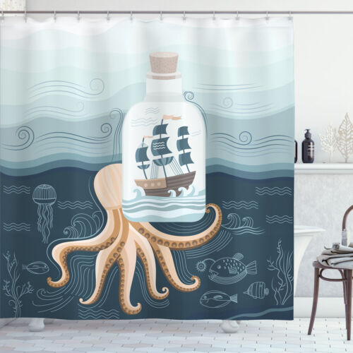 Octopus Schiff Duschvorhang Piraten-Schiff in der Flasche - Bild 1 von 4