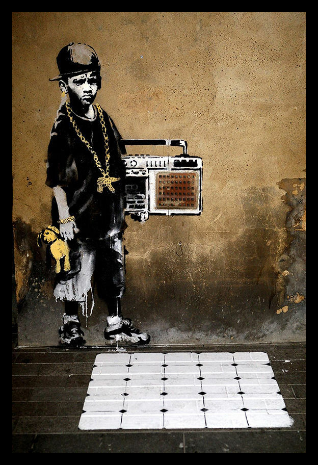 FRAMED Urban Hip Hop Youth by Banksy 18x12 Graffiti Art Home
